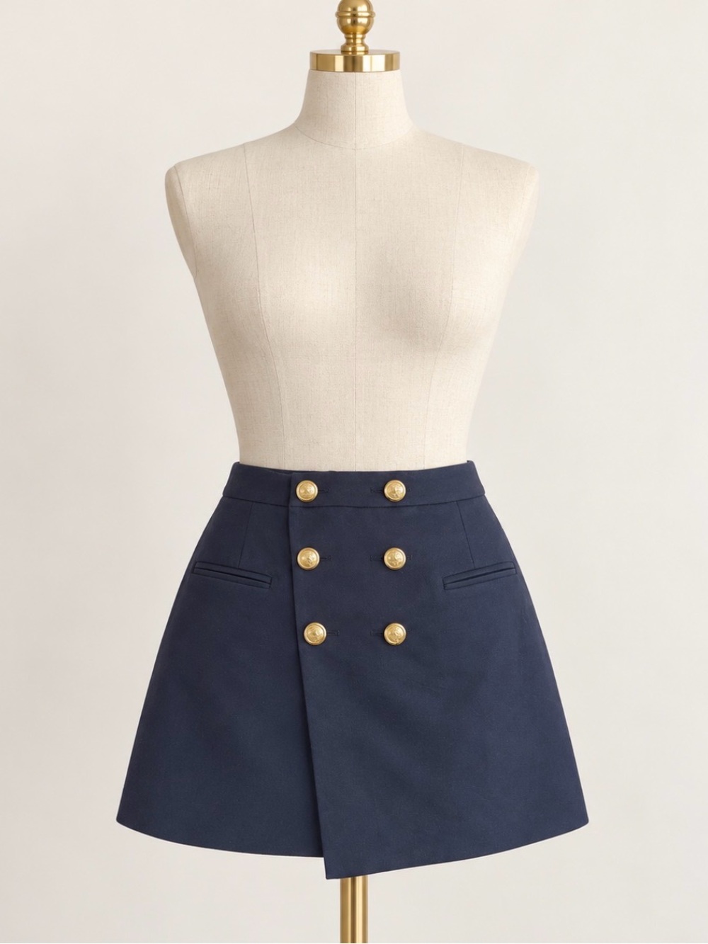 Zara Navy Mini Skirt with Gold Buttons